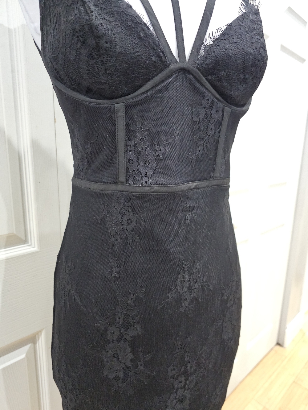 Vintage Y2K Goth Witchy Sexy Bebe Strappy Lace Corset Little Black Dress 00 XXS - Picture 16 of 16